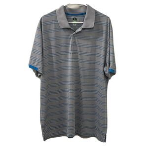 PGA Tour Mens Golf Athletic Fit Polo Shirt Size 2XL Gray Blue Striped Shirt